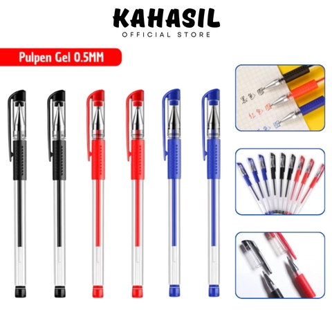 KAHASIL - Pulpen Bolpoin Gel Ink Pena Pen Tinta Cair Standart Warna Merah Hitam Biru KMJ073